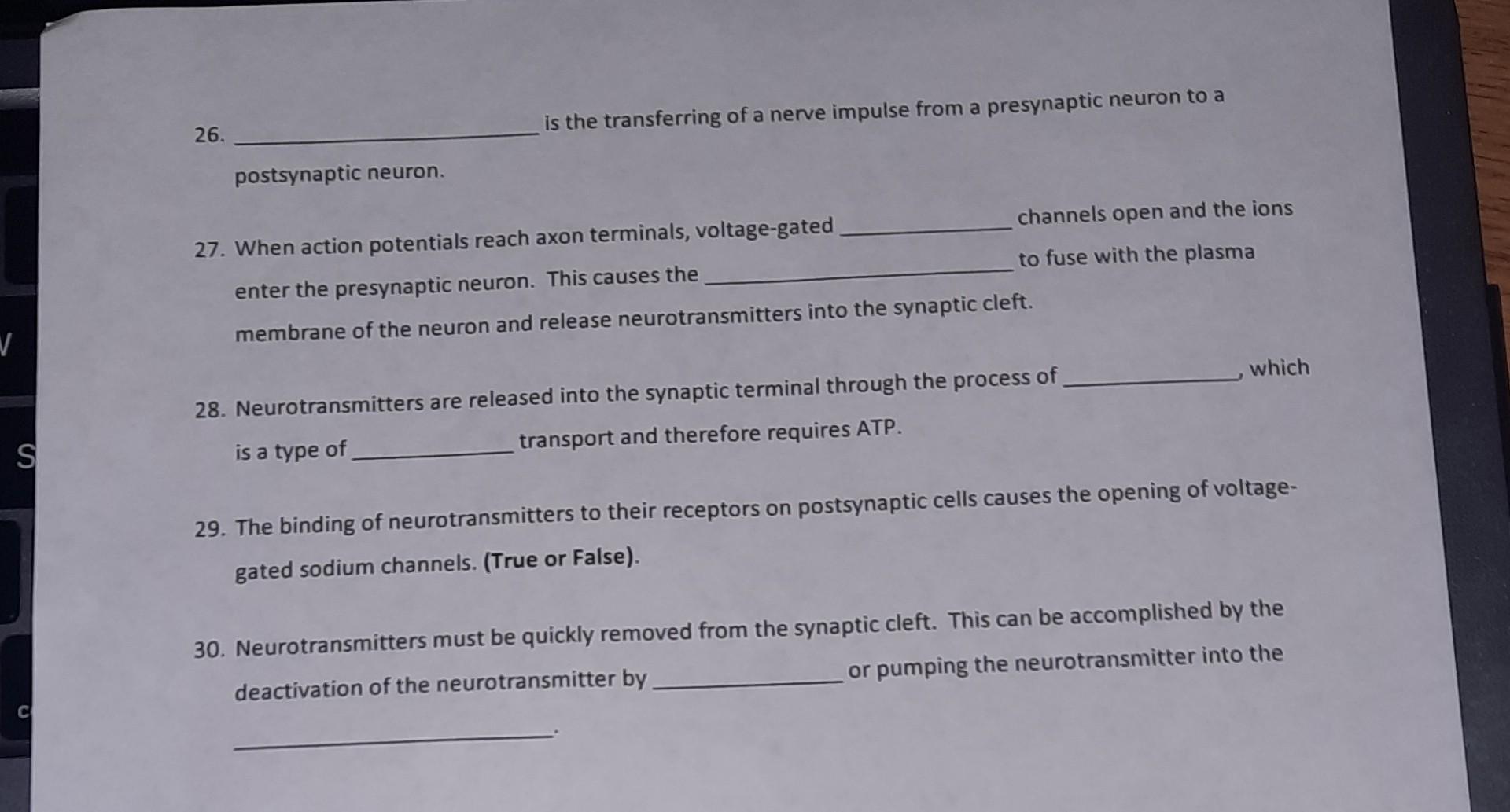 26. is the transferring of a nerve impulse from a | Chegg.com