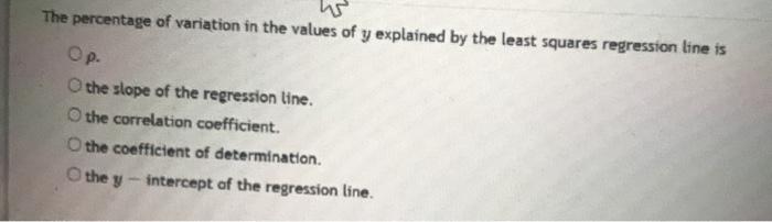 Solved The percentage of variation in the values of y | Chegg.com
