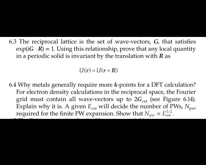Solved 6.3 The reciprocal lattice is the set of | Chegg.com