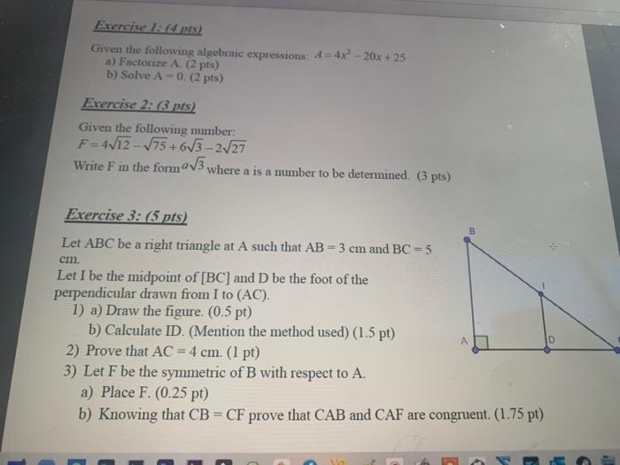 Solved Exercise 14 pts Given the following algebraic | Chegg.com