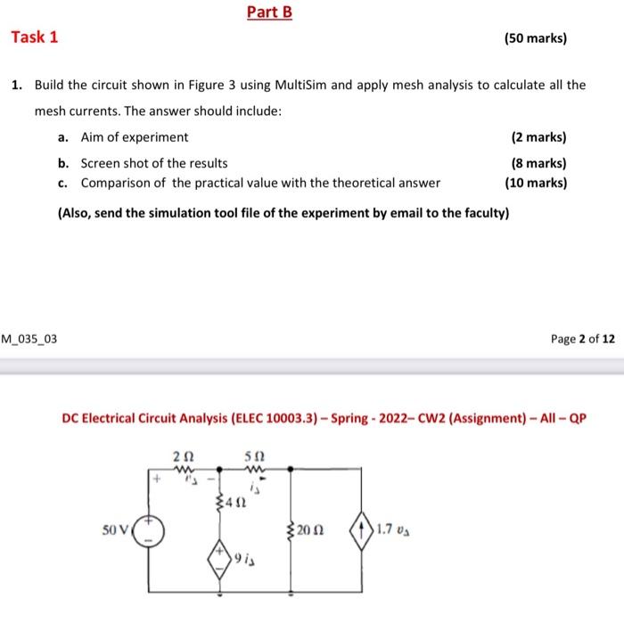 Solved Part B Task 1 (50 Marks) 1. Build The Circuit Shown | Chegg.com