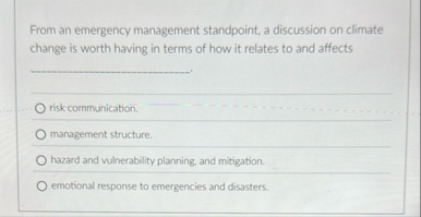 Solved From an emergency management standpoint, a discussion | Chegg.com