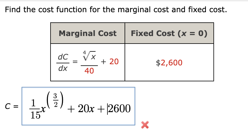 Finding Marginal Cost Function Solved Find the cost function for the marginal cost and | Chegg.com