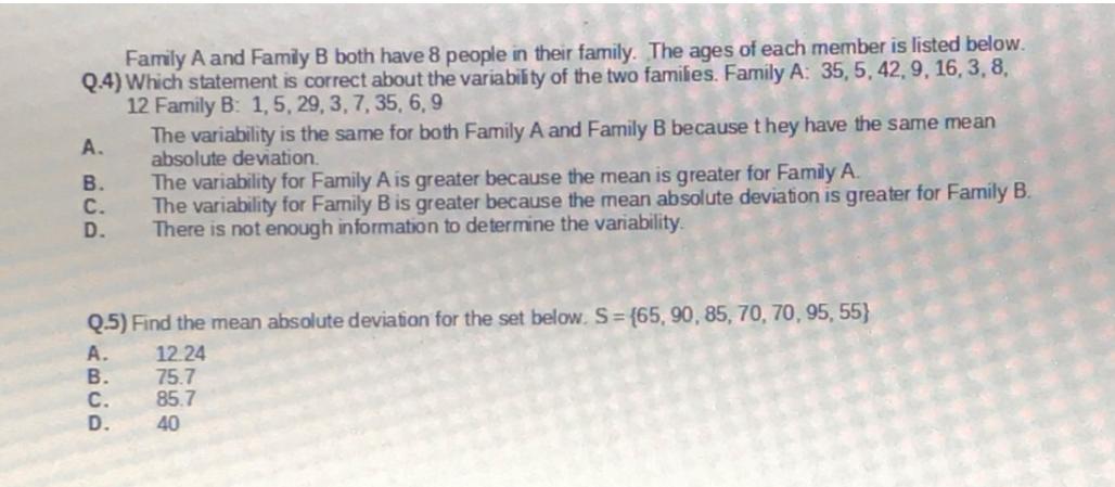 Solved Family A And Family B Both Have 8 ﻿people In Their | Chegg.com