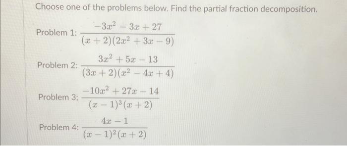 Solved Choose one of the problems below. Find the partial | Chegg.com