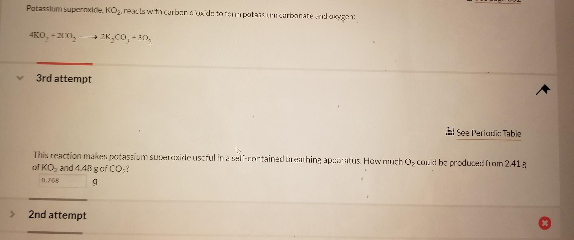 Solved Potassium superoxide, KO2, reacts with carbon dioxide | Chegg.com