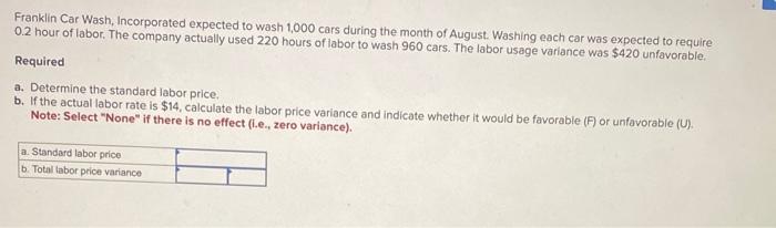 Solved Franklin Car Wash, Incorporated Expected To Wash | Chegg.com