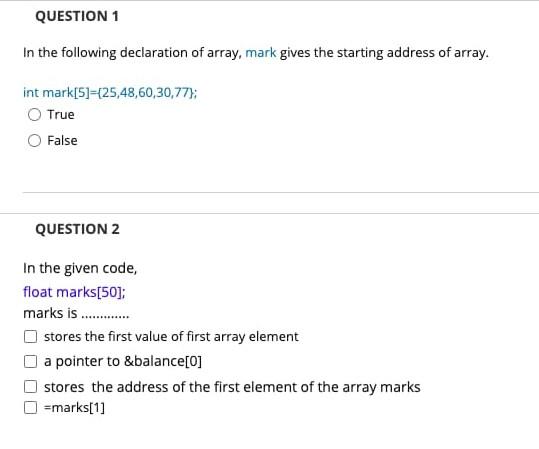 Solved QUESTION 1 In the following declaration of array, | Chegg.com