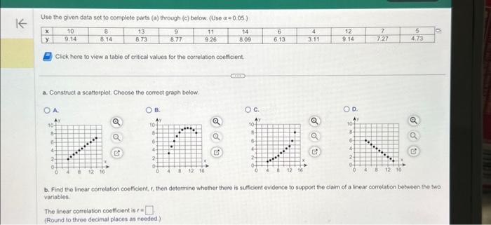 Solved Use the given data set to complote parts (a) through | Chegg.com