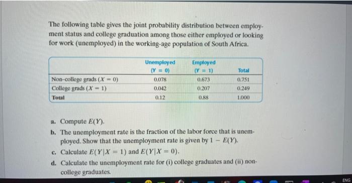 Solved The following table gives the joint probability | Chegg.com