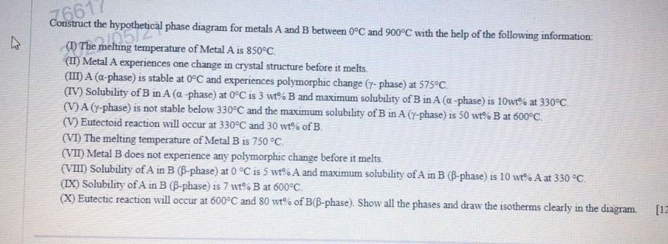 Solved 76617 Construct The Hypothetical Phase Diagram For | Chegg.com