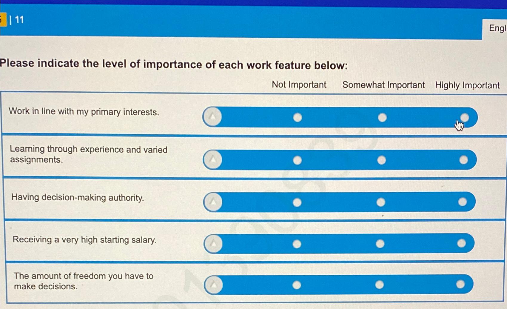 Solved | 11Please indicate the level of importance of each | Chegg.com
