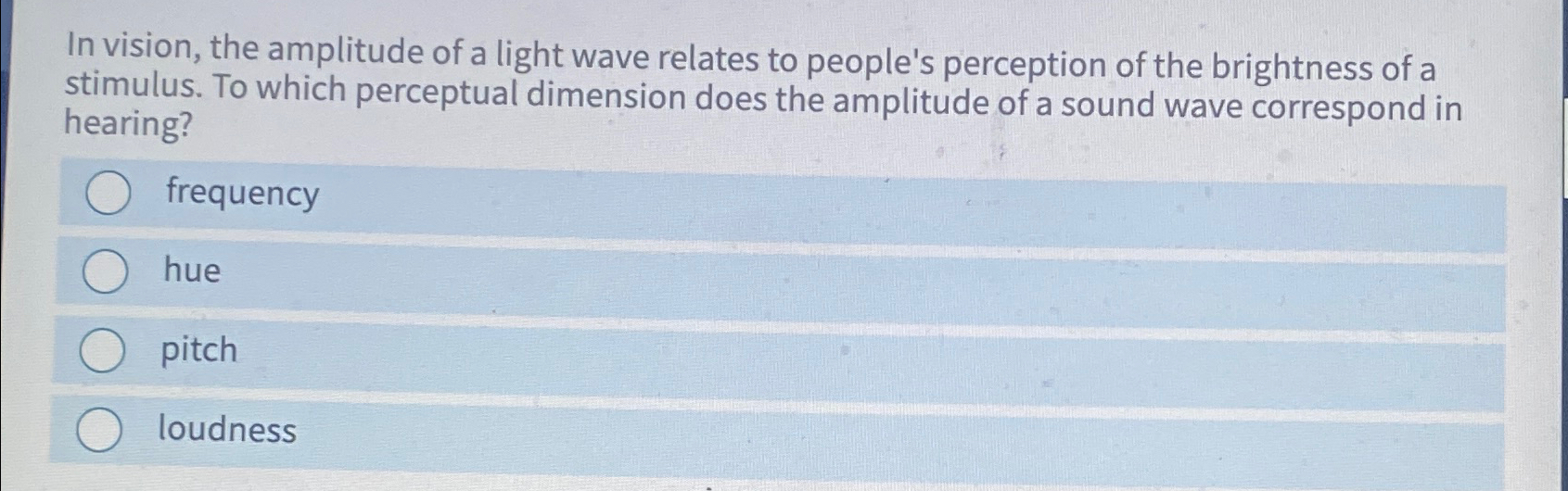 Solved In vision, the amplitude of a light wave relates to | Chegg.com