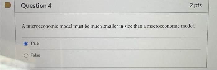 Solved TRUE OR FALSE A micro economic model must be much | Chegg.com