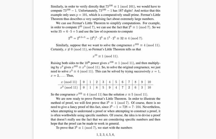 Solved 9.1. Use Fermat's Little Theorem To Perform The | Chegg.com