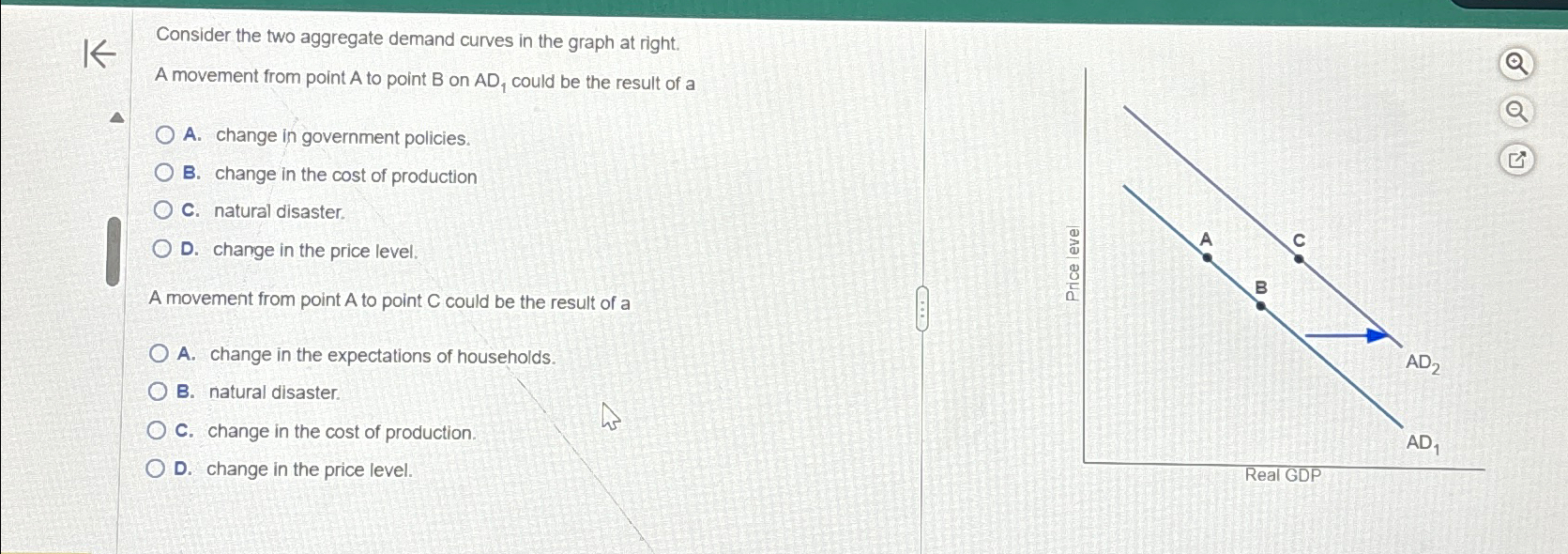 Solved Consider the two aggregate demand curves in the graph | Chegg.com