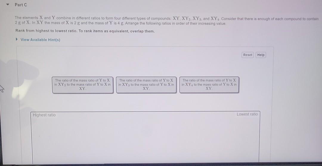 Solved Part C The Elements X And Y Combine In Different | Chegg.com