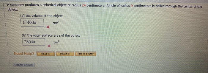 Solved A company produces a spherical object of radius 24 | Chegg.com