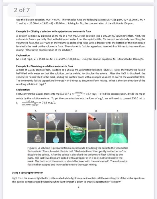 Solved Stock solution Dilution 1 Unknown Dilution 2
