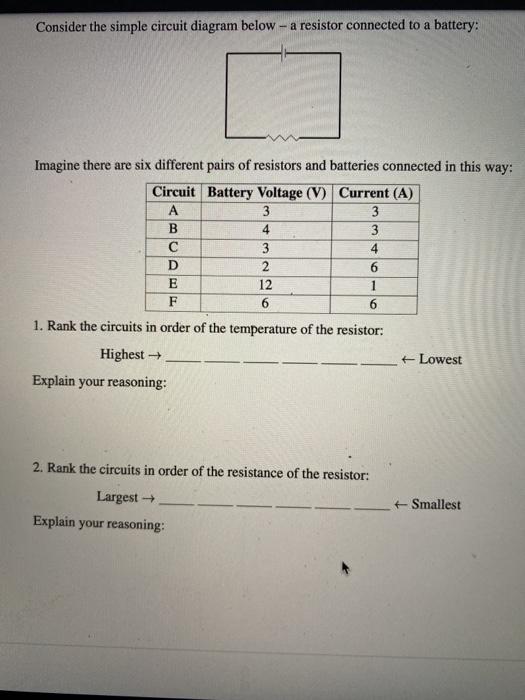 Solved Consider the simple circuit diagram below - a | Chegg.com