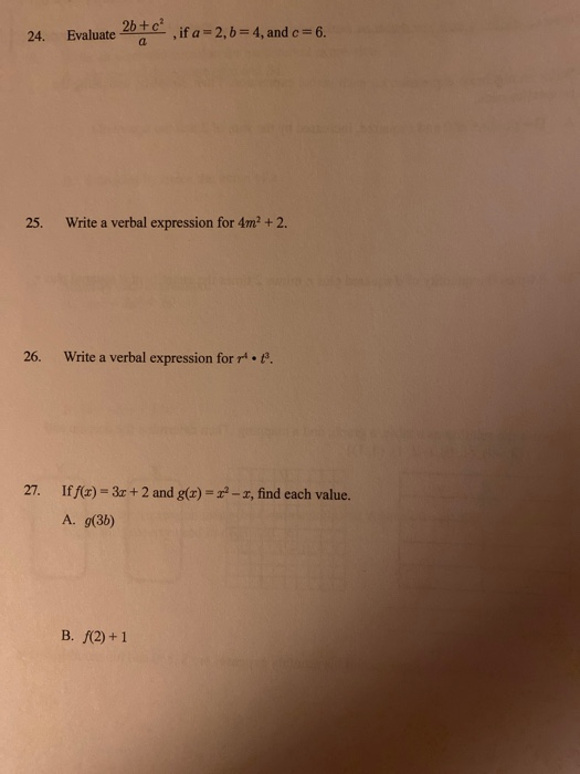 Solved 24. Evaluate 2b + C If A=2,b= 4, And C=6. A 25. Write | Chegg.com