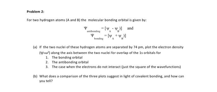 Solved Problem 2: For two hydrogen atoms (A and B) the | Chegg.com