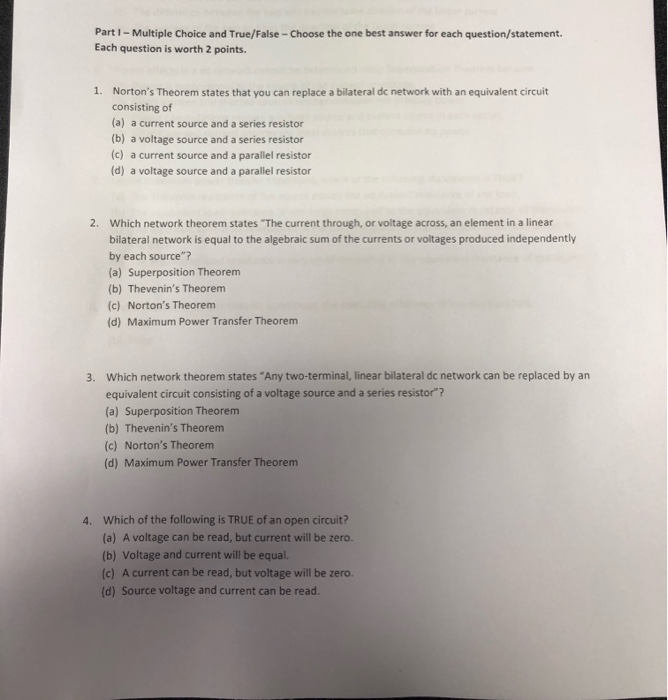 Solved: Part 1 - Multiple Choice And True/False - Choose T... | Chegg.com