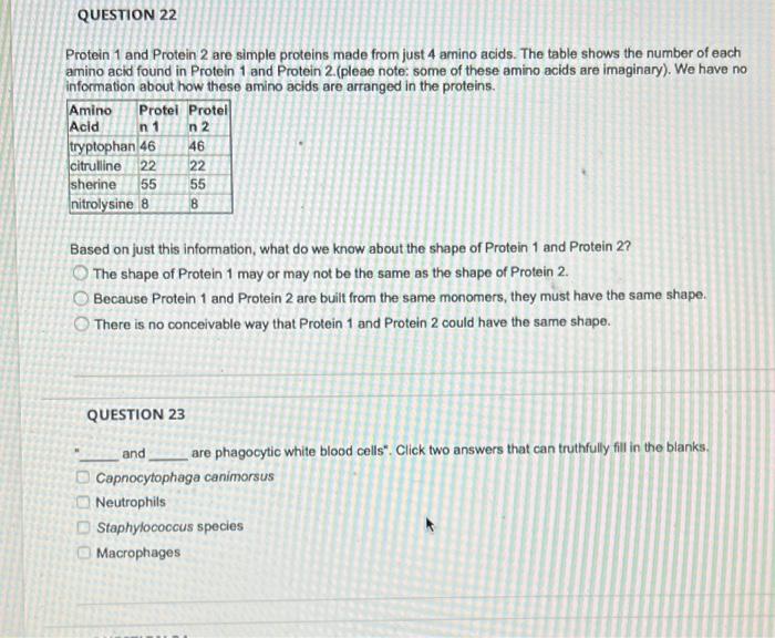 Solved Protein 1 and Protein 2 are simple proteins made from | Chegg.com