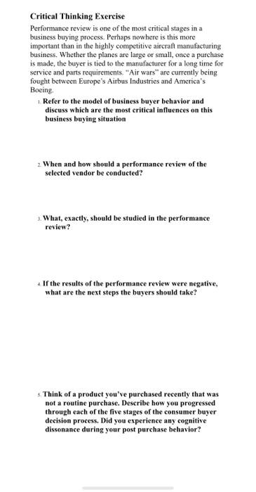 Critical Thinking Exercise Performance review is one | Chegg.com