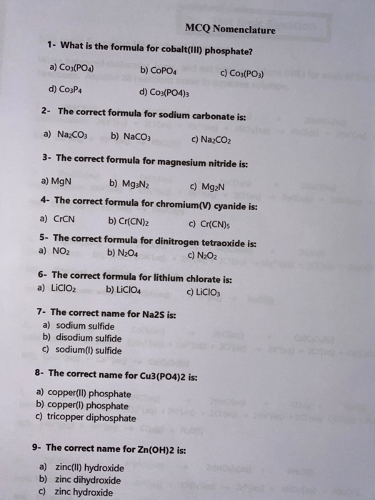 Solved MCQ Nomenclature 1- What is the formula for | Chegg.com