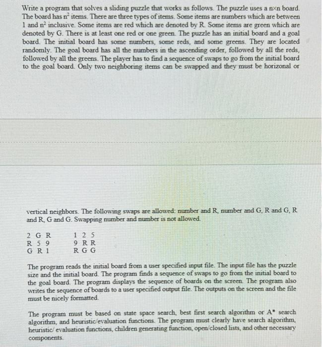 Solved Write a program that solves a sliding puzzle that | Chegg.com