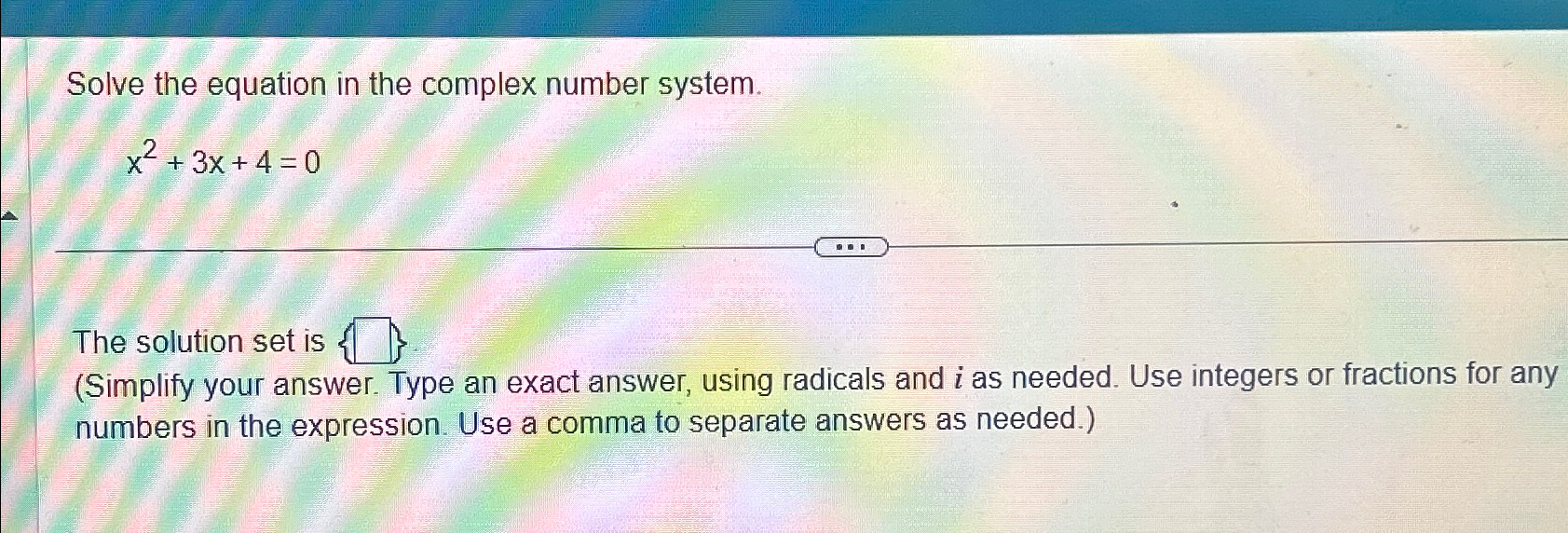 Solved Solve the equation in the complex number | Chegg.com