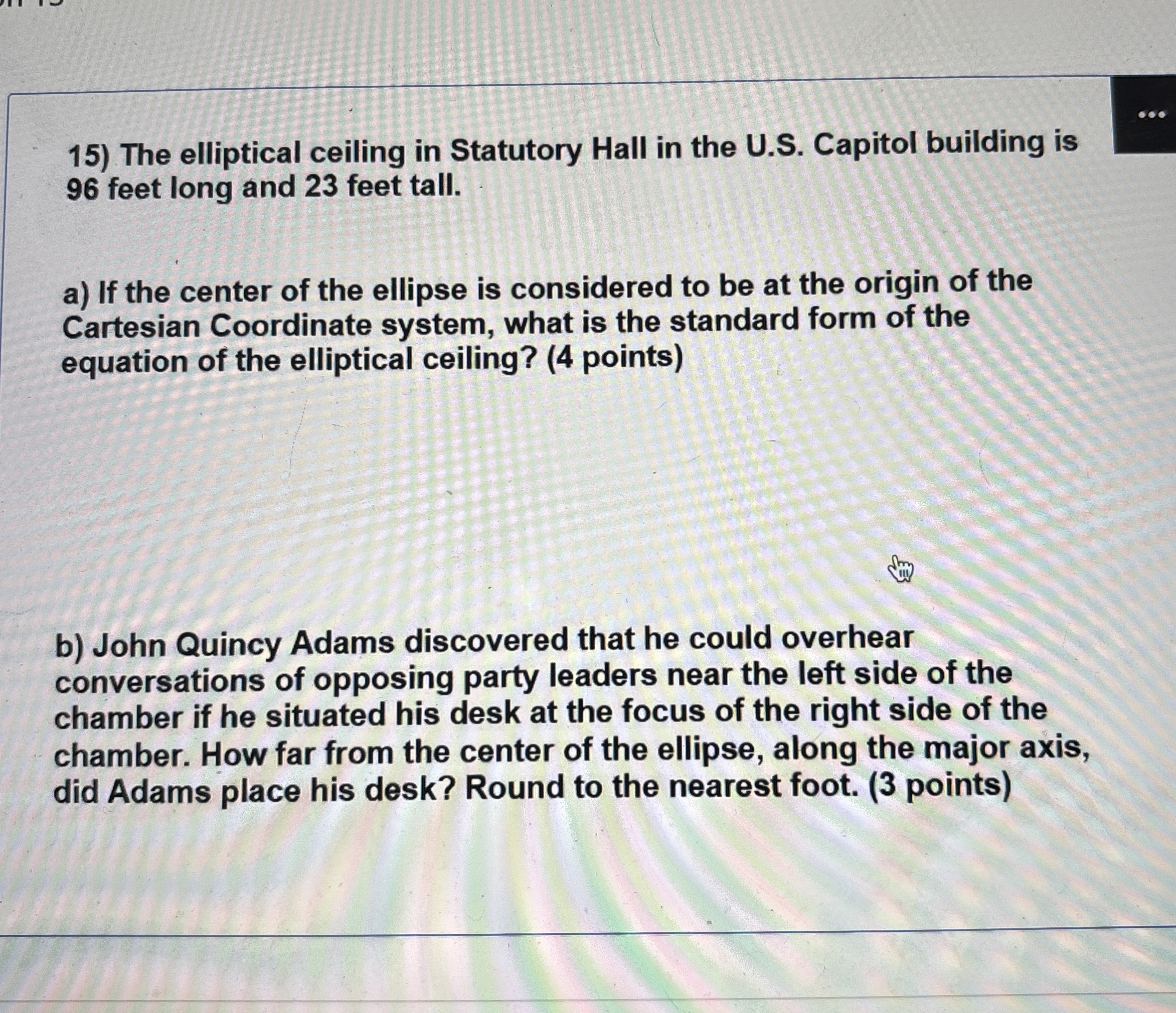Solved The elliptical ceiling in Statutory Hall in the U.S. | Chegg.com