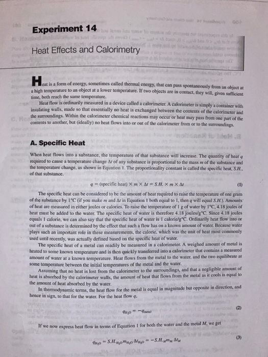 experiment 14 heat effects and calorimetry