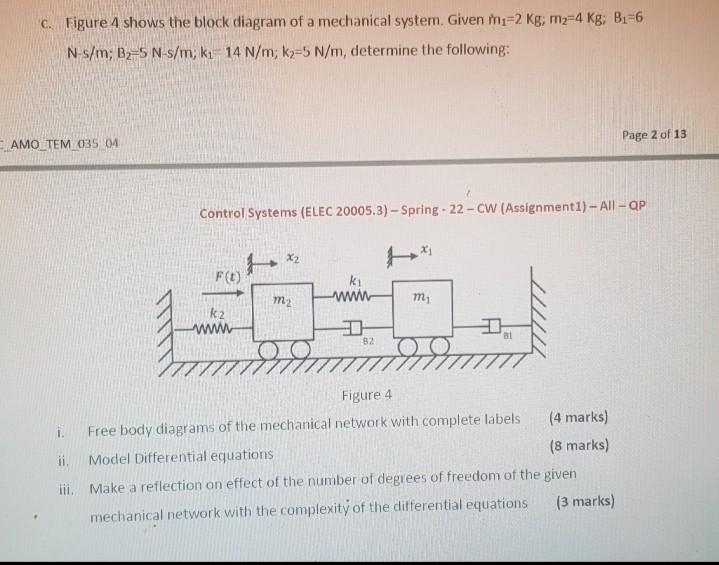 Solved a c. Figure 4 shows the block diagram of a mechanical | Chegg.com