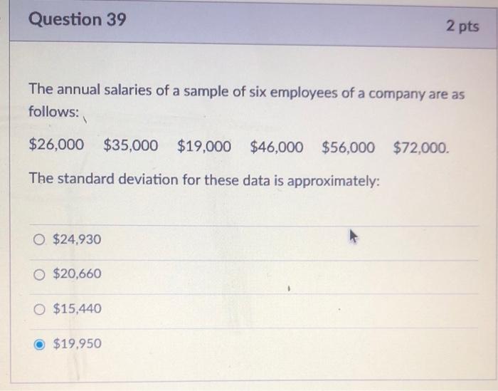 Solved The annual salaries of a sample of six employees of a | Chegg.com