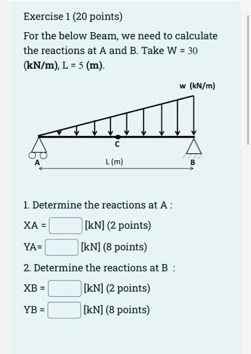 Solved Exercise 1 (20 points) For the below Beam, we need to | Chegg.com