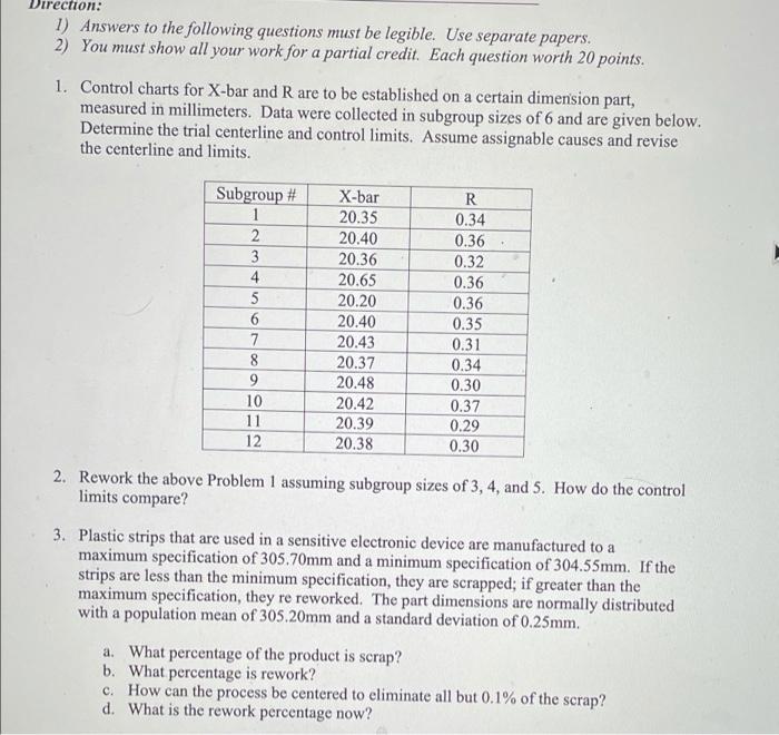 Solved Direction: 1) Answers To The Following Questions Must | Chegg.com