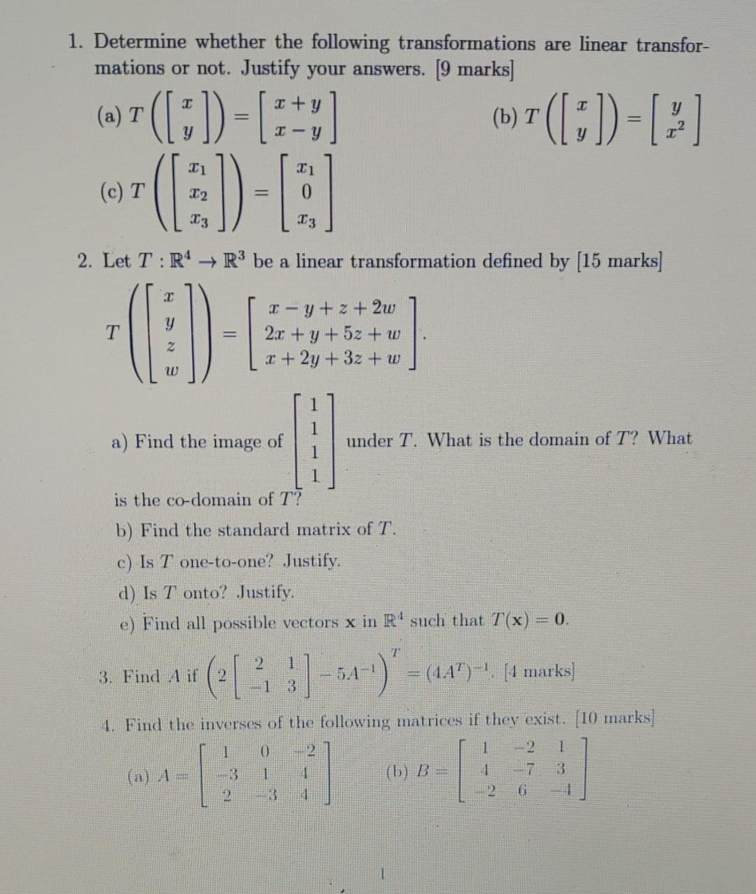 Solved 1. Determine Whether The Following Transformations | Chegg.com