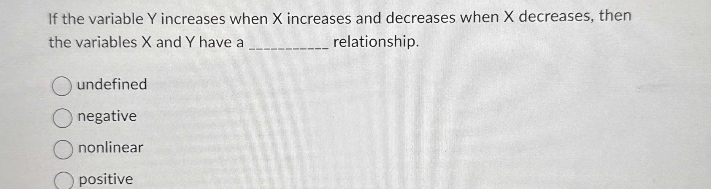 Solved If the variable Y ﻿increases when x ﻿increases and | Chegg.com