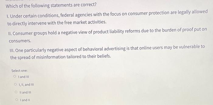 Solved Which of the following statements are correct? I. | Chegg.com