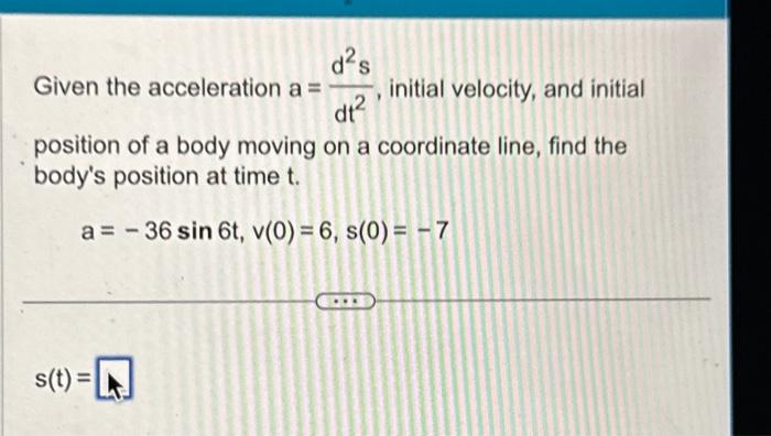 Solved d²s initial velocity, and initial dt² position of a | Chegg.com