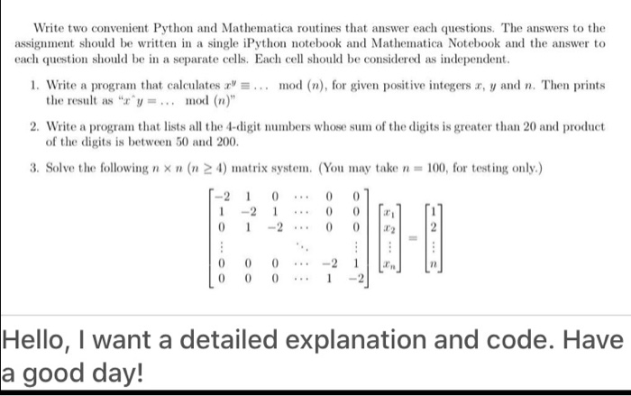 Write two convenient Python and Mathematica routines | Chegg.com
