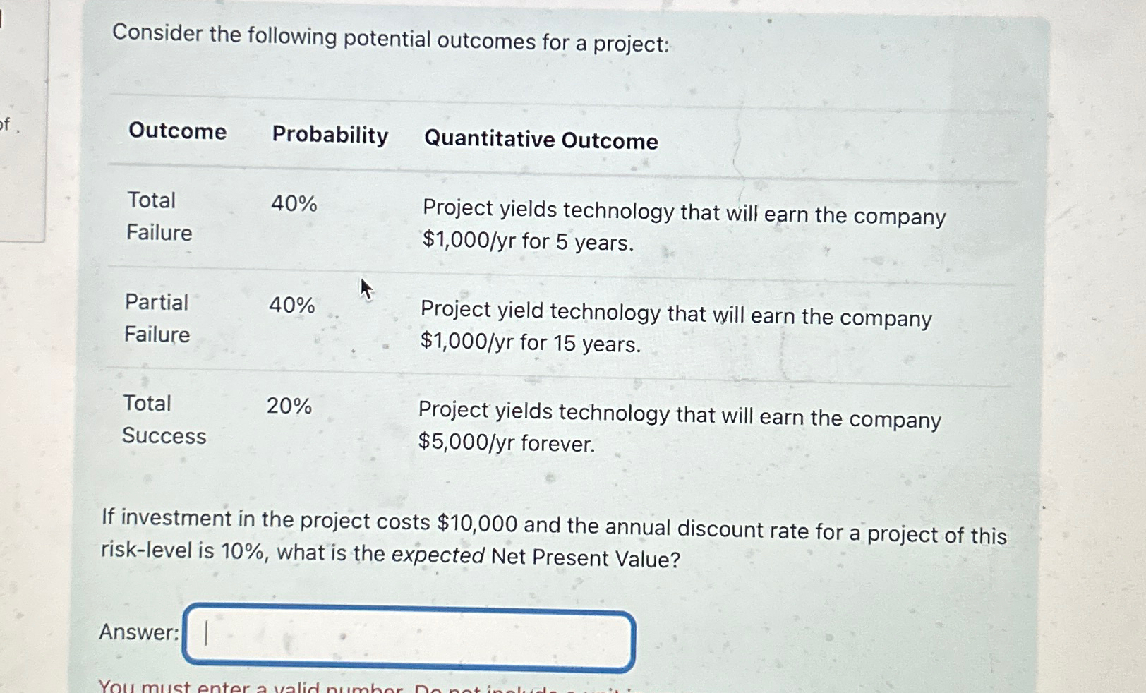 Solved Consider The Following Potential Outcomes For A | Chegg.com