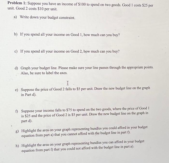 Solved Problem 1: Suppose you have an income of $100 to | Chegg.com
