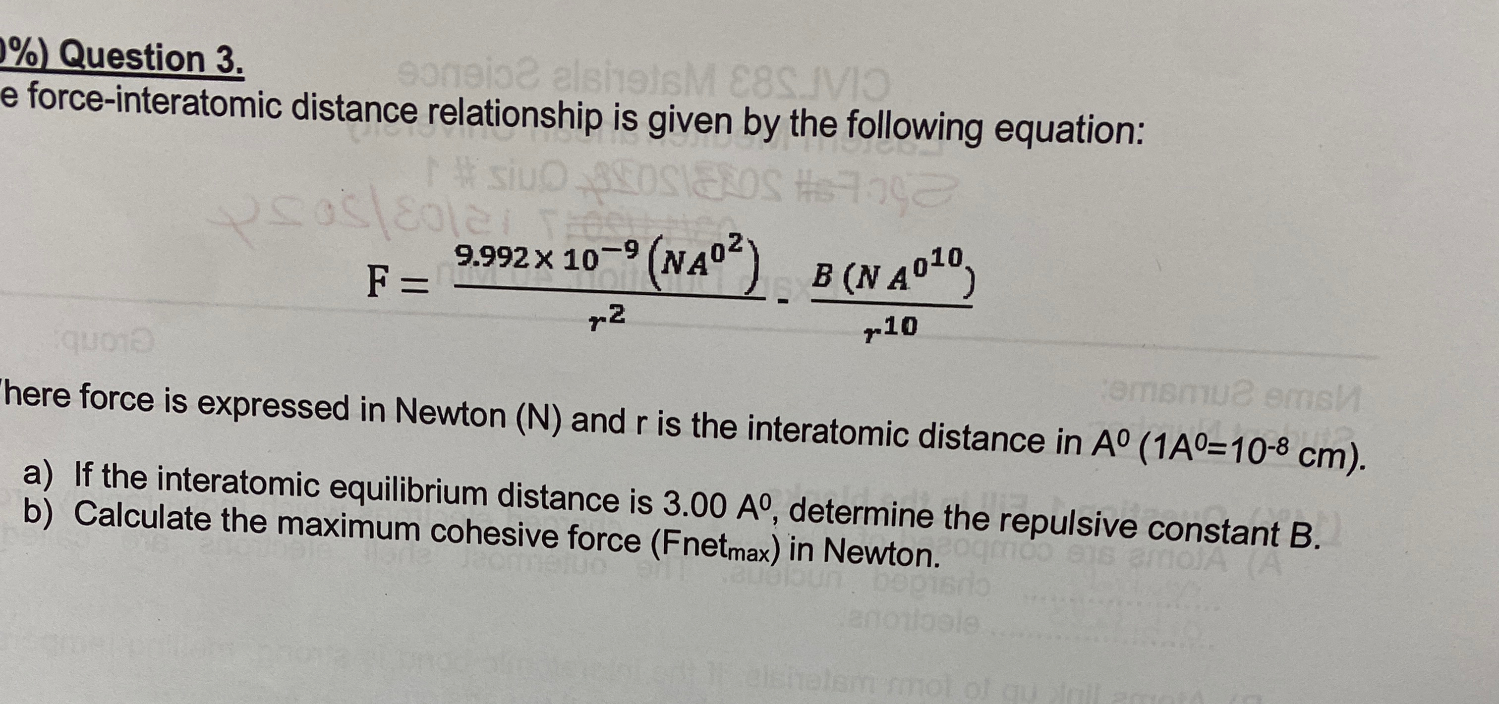 Solved %) ﻿Question 3.e force-interatomic distance | Chegg.com