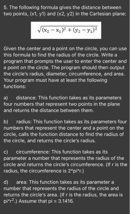 Solved 5. The following formula gives the distance between | Chegg.com