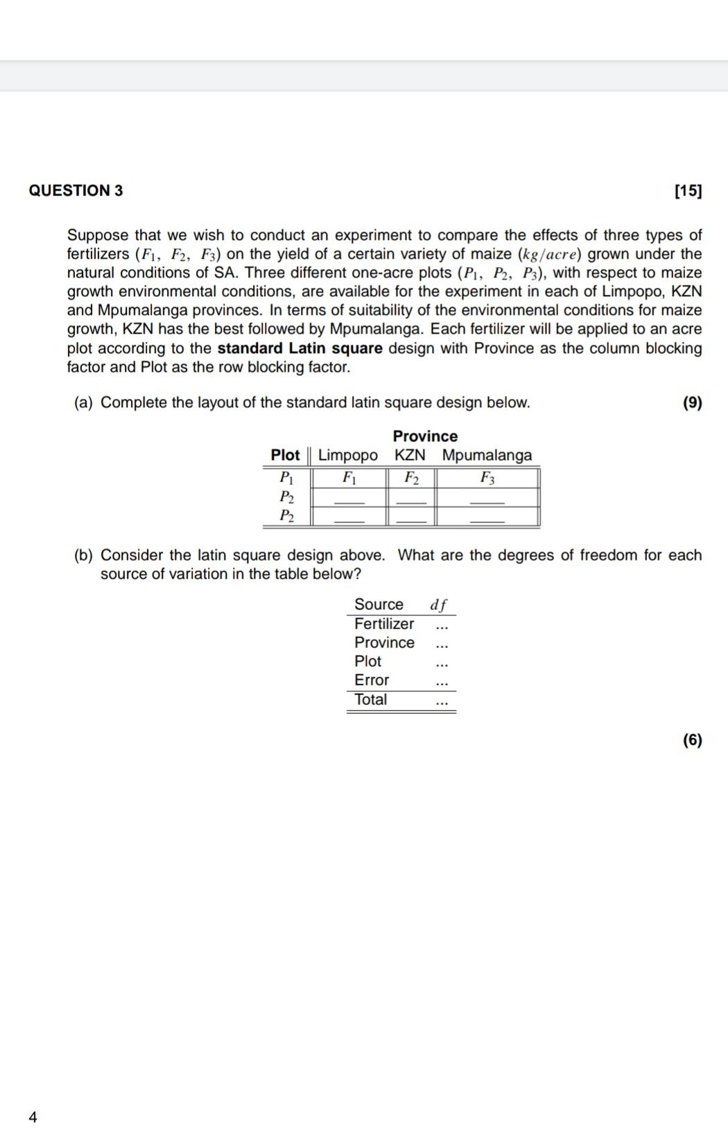 Solved QUESTION 1 [45] An experiment was conducted to assess | Chegg.com