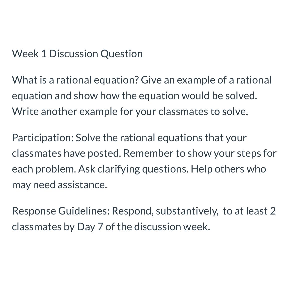 Solved Week 1 ﻿Discussion QuestionWhat is a rational