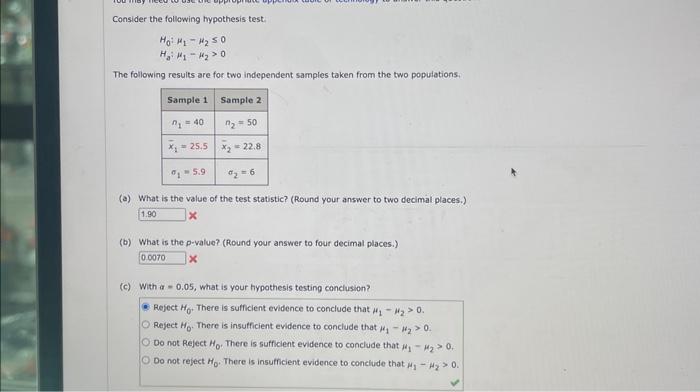 Solved Consider The Following Hypothesis Test. | Chegg.com